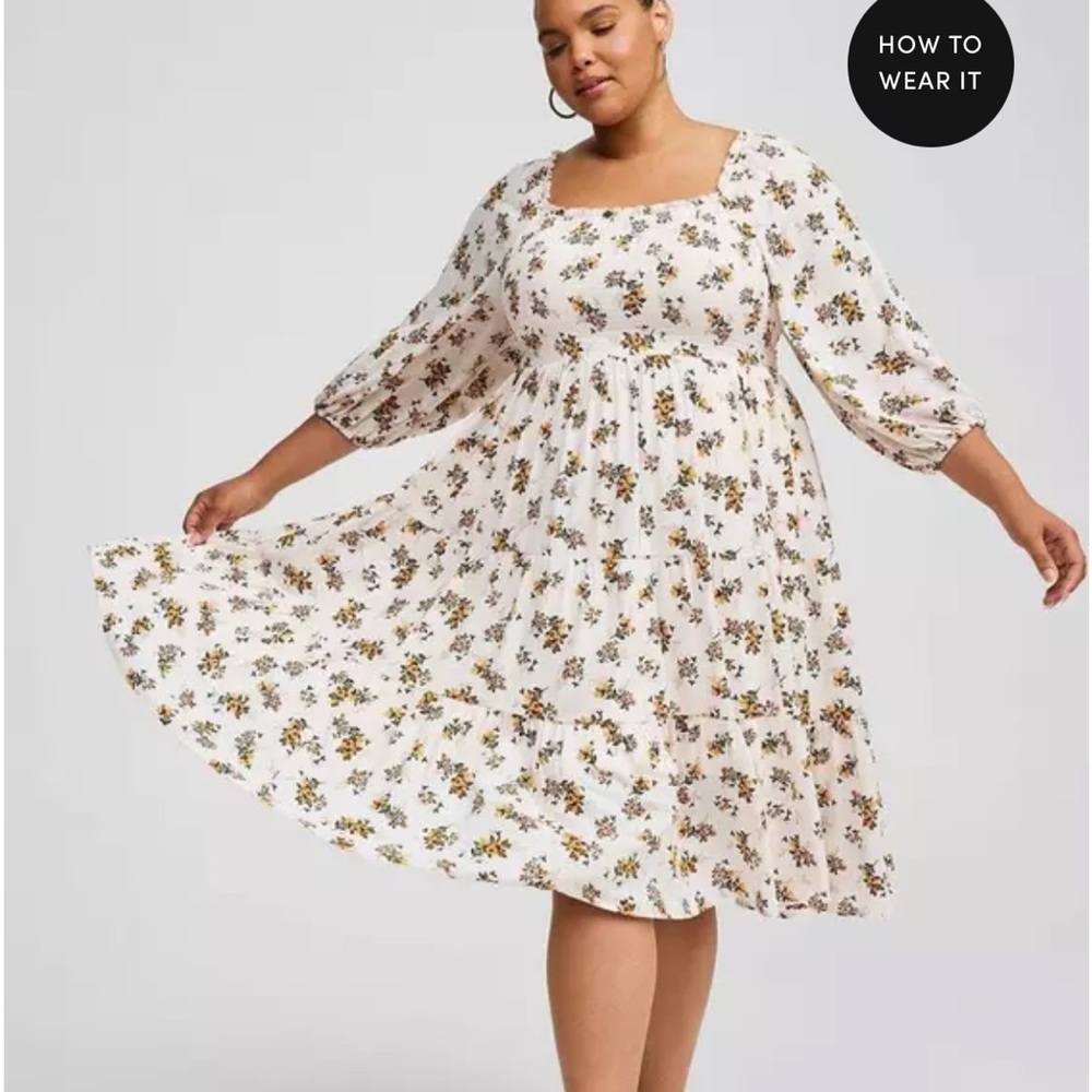 TORRID Floral Midi Gauze Dress with 3/4 Sleeves Lined SIZE 2 NWT Retails $89.90 - Picture 7 of 15
